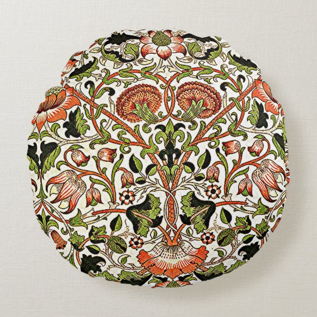 Coussins Ronds William Morris Fleurs Lodden Foliage Vert rose (Devant)