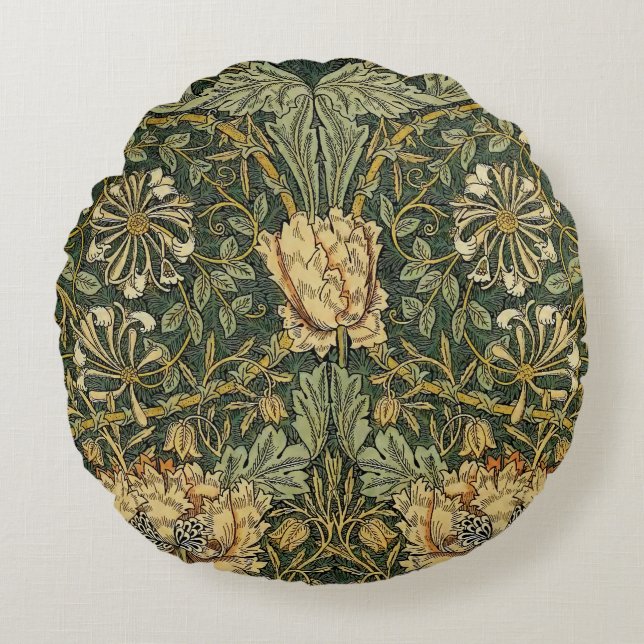 Coussins Ronds William Morris Honeysuckle Vert Floral (Devant)