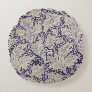 Coussins Ronds William Morris Motif Giroflée Bleu Antique