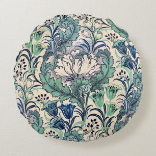 Coussins Ronds William Morris Vert Crème Turquoise Motif Floral
