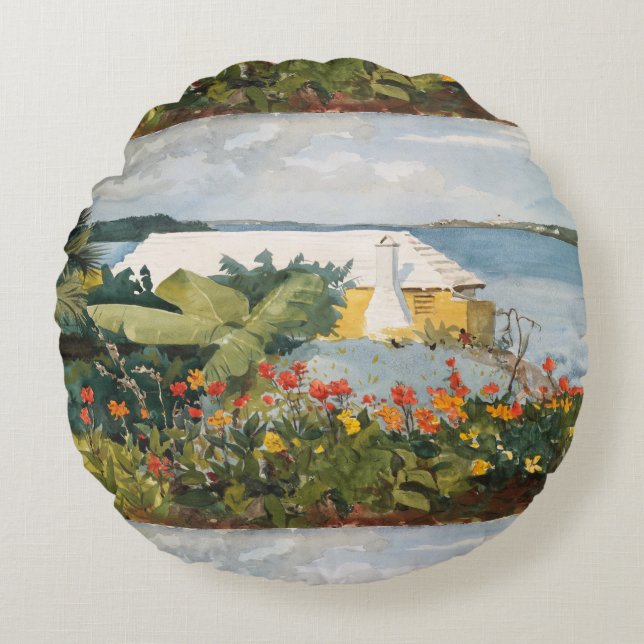 Coussins Ronds Winslow Homer Flower Garden et Bungalow Bermudes (Devant)