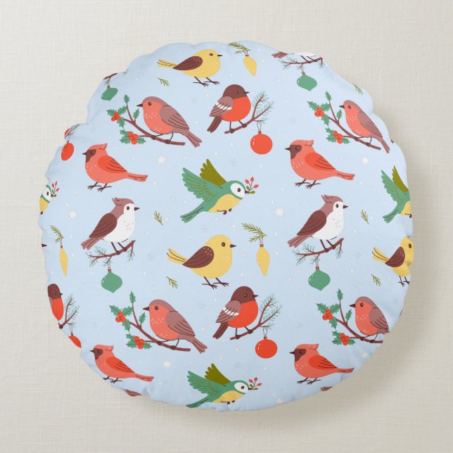 Coussins Ronds Winter Christmas Birds Kids (Devant)