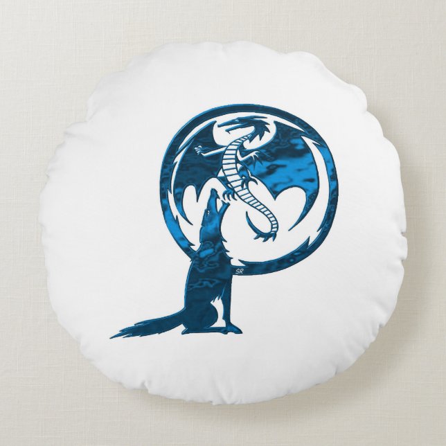 Coussins Ronds Wolf & Dragon Bleu rond poly lancer oreiller (Devant)
