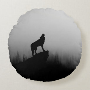 Coussins Ronds Wolf howling at the moon