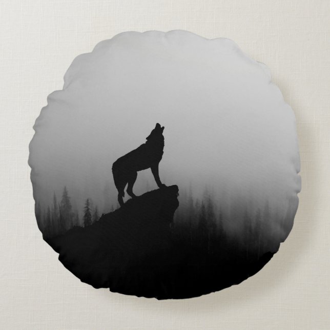 Coussins Ronds Wolf howling at the moon (Devant)