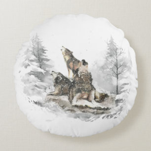 Coussins Ronds Wolf Pack Howling Chanson d'hiver Chorus Animal Ar