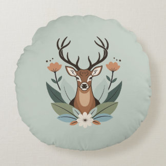 Coussins Ronds Woodland Harmony – Boho Deer Botanical Illustratio