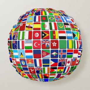 Coussins Ronds World Flags Globe, International,