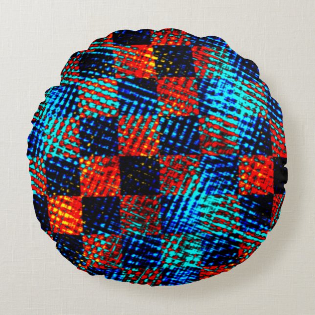 Coussins Ronds Xadrez azul, laranja quase vermelho, faux sujo (Devant)