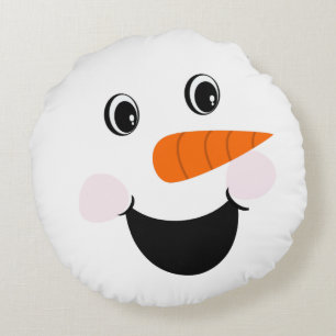 Coussins Ronds Xmas Snowman joyeux visage souriant blanc