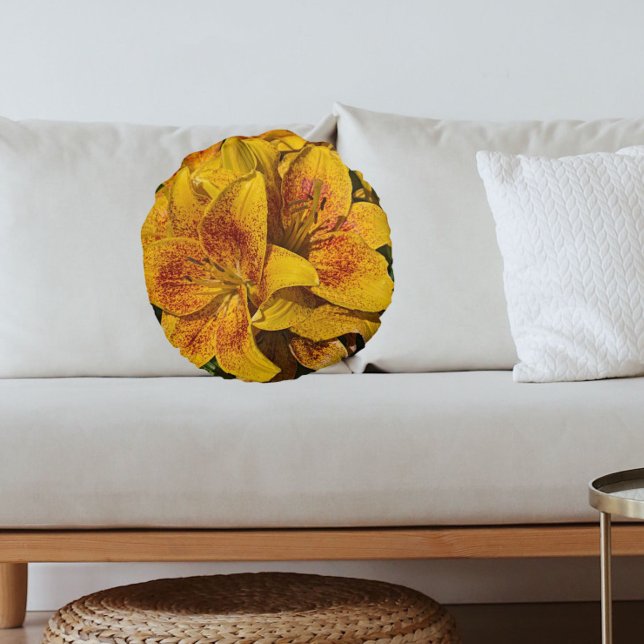Coussins Ronds Yellow Asiatic Lily Blooms Floral (In Situ Sofa)