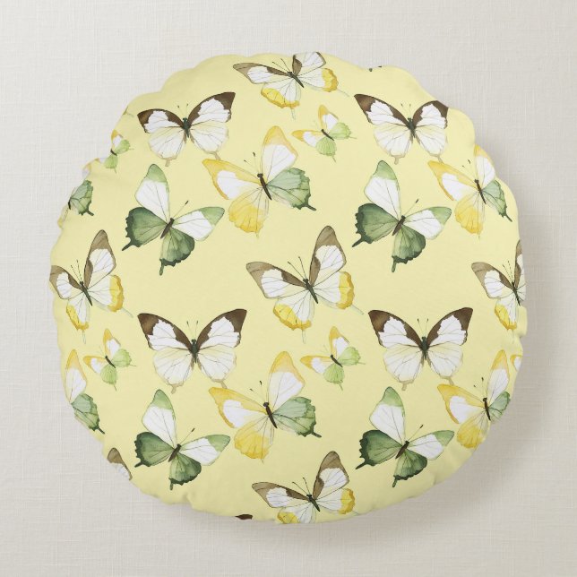 Coussins Ronds Yellow Green Butterflies Birthday (Devant)