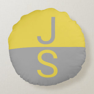 Coussins Ronds Yellow & Grey Modern Initials monogram