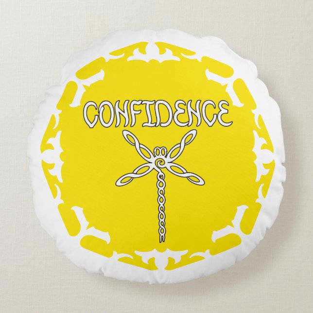 Coussins Ronds Yellow Solar Plexus Chakra Dragonfly White BG (Devant)