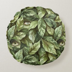 Coussins Ronds Yeux de Gobelin à Feuilles Vertes  