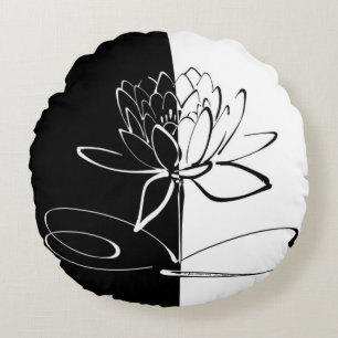 Coussins Ronds Yin Yang Black Lotus Blossom