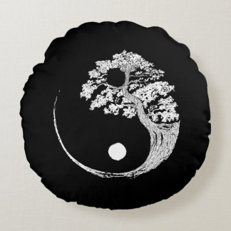 Coussins Ronds Yin Yang Bonsai Tree Japon, bouddhiste japonais Ze