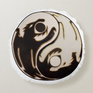 Coussins Ronds Yin yang Double Dragon