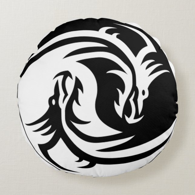 Coussins Ronds Yin Yang Dragons (Devant)
