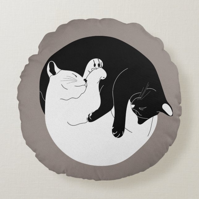 Coussins Ronds Yin Yang Kitties (Devant)
