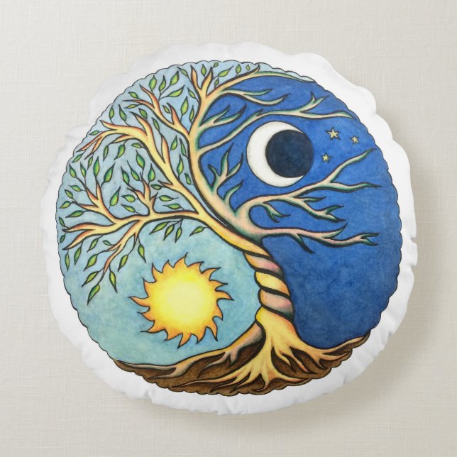 Coussins Ronds Yin-Yang Moon and Sun (Devant)