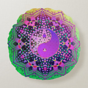 Coussins Ronds Yin Yang Rainbow Love Géométrie