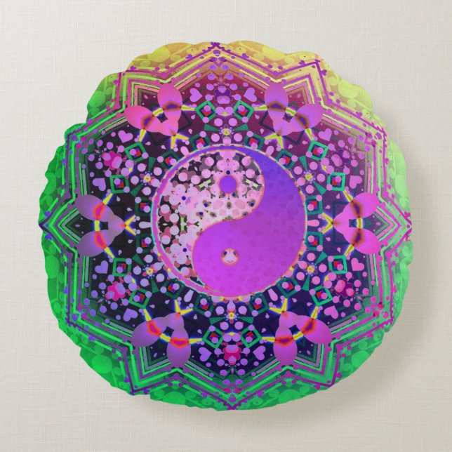 Coussins Ronds Yin Yang Rainbow Love Géométrie (Devant)