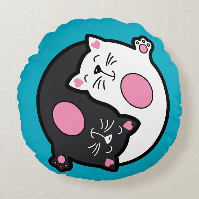 Coussins Ronds Yin Yang Sleeping Cats In Black And White  (Devant)