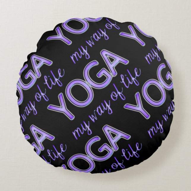 Coussins Ronds Yoga Purple Texte brillant Métallurgique Typograph (Devant)