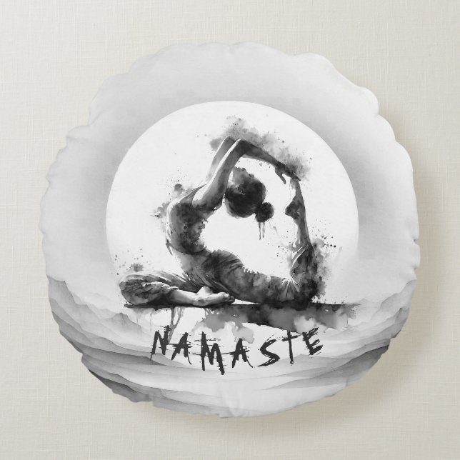 Coussins Ronds Yoga Reiki à une jambe King Pigeon Pose Aquarelle (Devant)