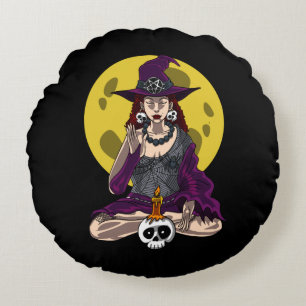 Coussins Ronds Yoga Witch Méditation Zen Namaste Halloween