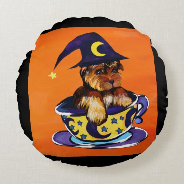 Coussins Ronds Yorkie Poo Halloween (Devant)