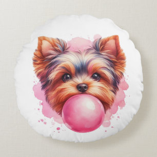 Coussins Ronds Yorkshire Terrier Dog w rose Bubblegum Aquarelle