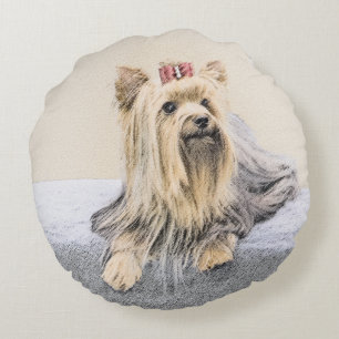 Coussins Ronds Yorkshire Terrier Peinture - Cute Original Chien A