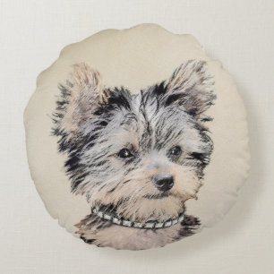 Coussins Ronds Yorkshire Terrier Puppy Peinture Chien original