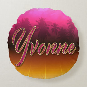 Coussins Ronds Yvonne prénom nom oreiller rose doré