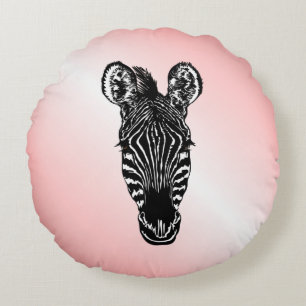 Coussins Ronds Zebra Head on Pink