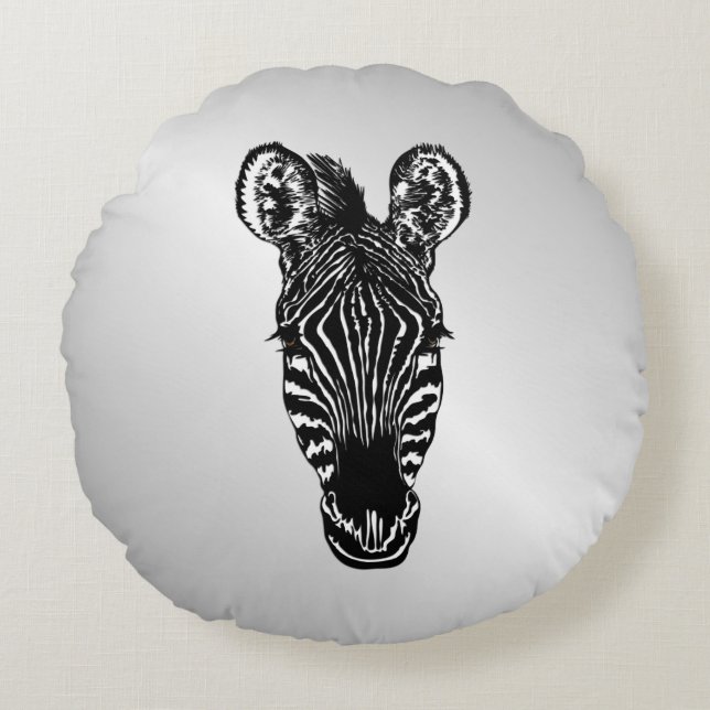 Coussins Ronds Zebra Head sur Silver (Devant)