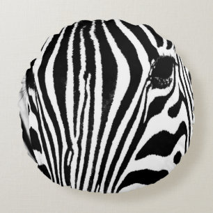 Coussins Ronds Zebra portrait noir et blanc