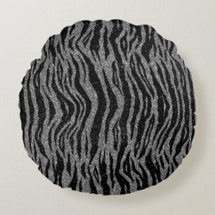 Coussins Ronds Zebra Print noir et gris argent