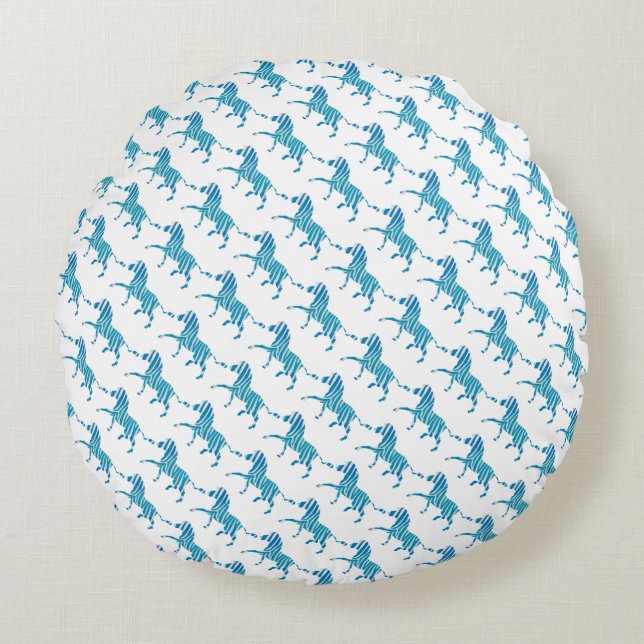 Coussins Ronds Zebra Silhouette Bleu et Blanc (Devant)