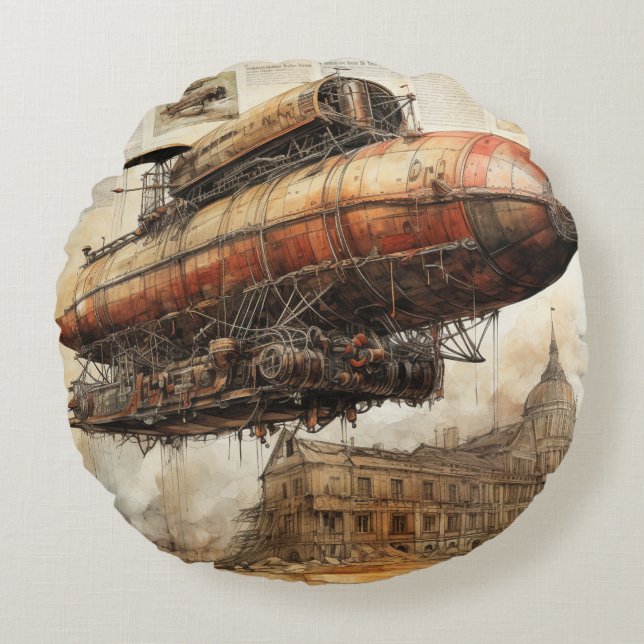 Coussins Ronds Zeppelin Steampunk vintage (3) (Devant)