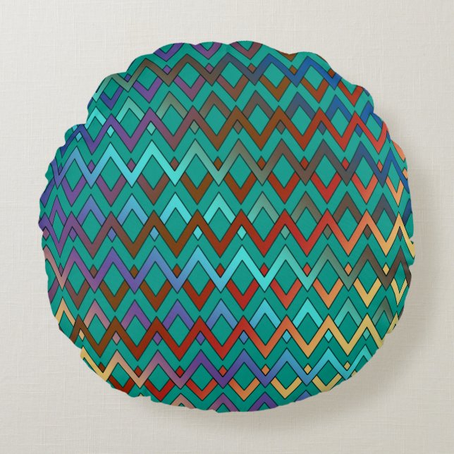 Coussins Ronds ZIGZAG diamants - couleur + votre backgr. & idées (Devant)