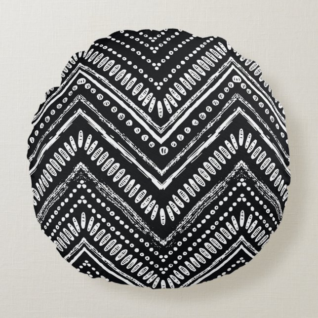 Coussins Ronds Zigzag Stripes : Ethnique Dessinée À La Main (Devant)
