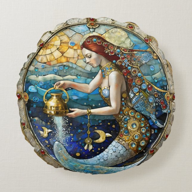 Coussins Ronds Zodiac - Aquarius La Sirène Du Porteur D'Eau (Devant)