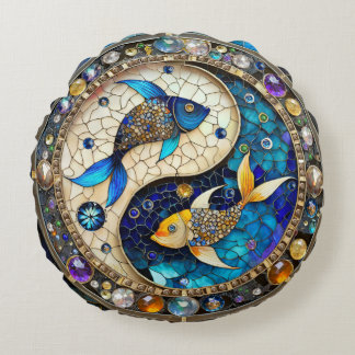 Coussins Ronds Zodiac - Poissons de poisson Yin et Yang