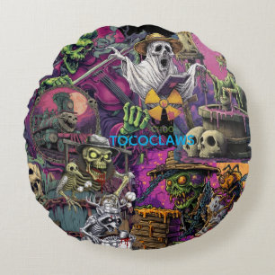 Coussins Ronds Zombie Samouraï Multi-Plan et Horreur de Tonneau E