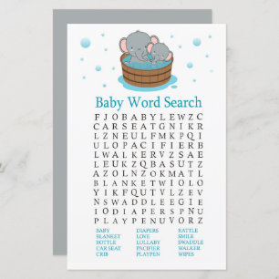 Coute Elephant Baby shower Word Recherche Jeu