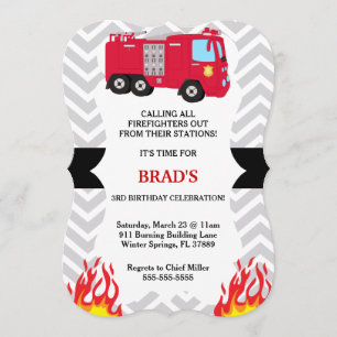Coute Fire Truck Pompier Invitation d'anniversaire
