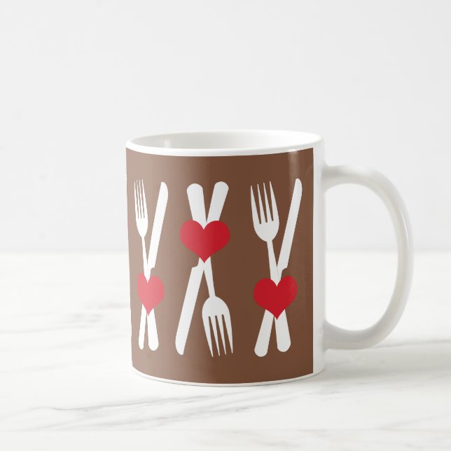 Couteau et fourche - Coeurs rouges, Mug Brown et b (Droite)